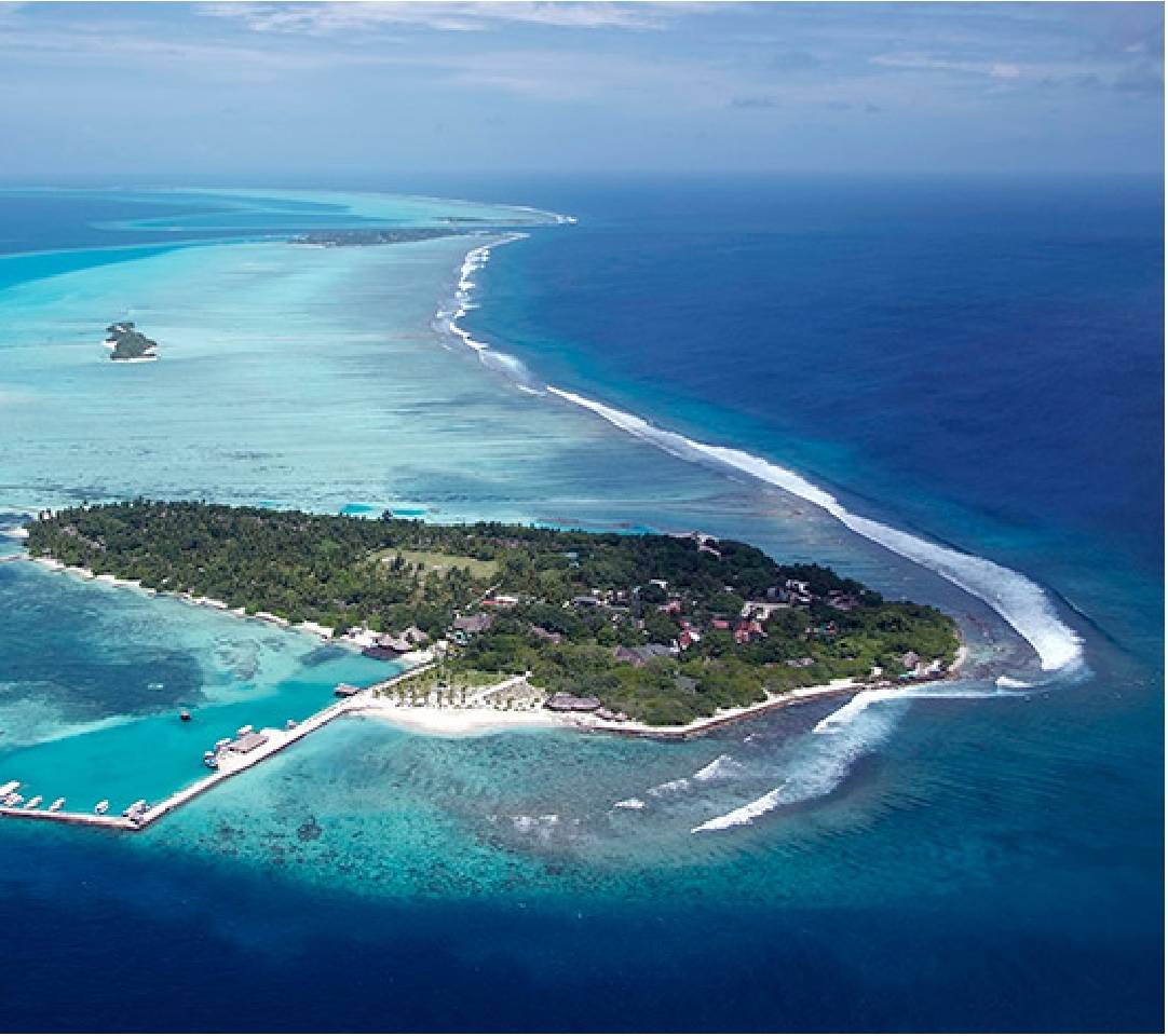 Vista aérea do Hudhuranfushi Resort